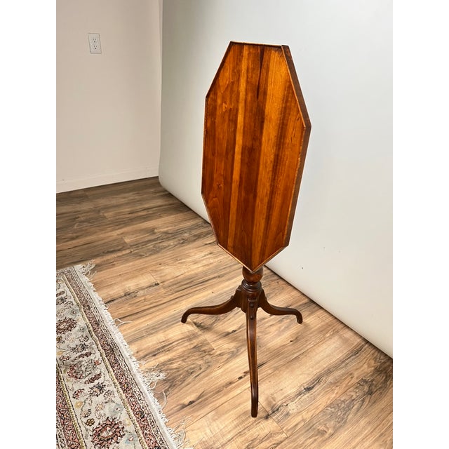 Brown Vintage Federal Style Cherry Octagonal Tilt Top Candlestand by Stickley For Sale - Image 8 of 9