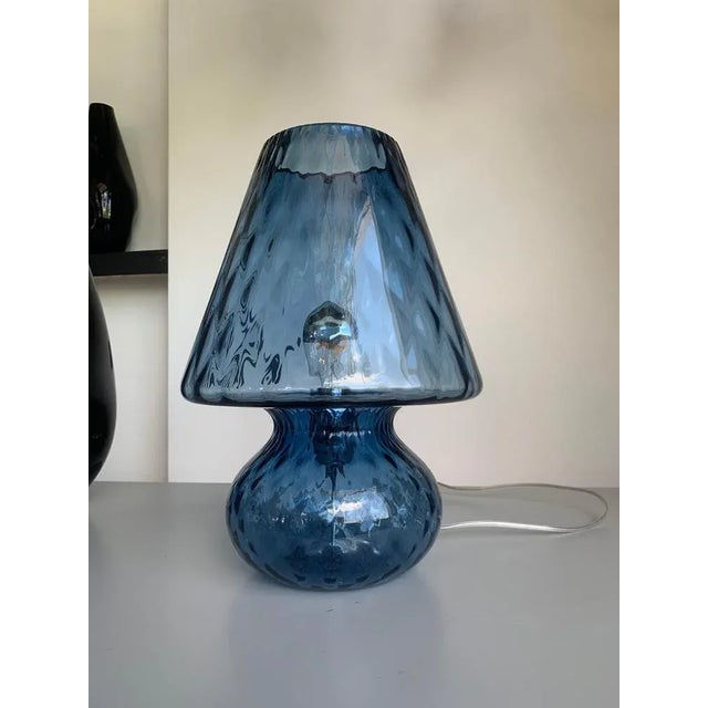 Contemporary Lamp in blue Murano glass with particular diamond processing "ballotton". Very elegant and effective. D38cm h...