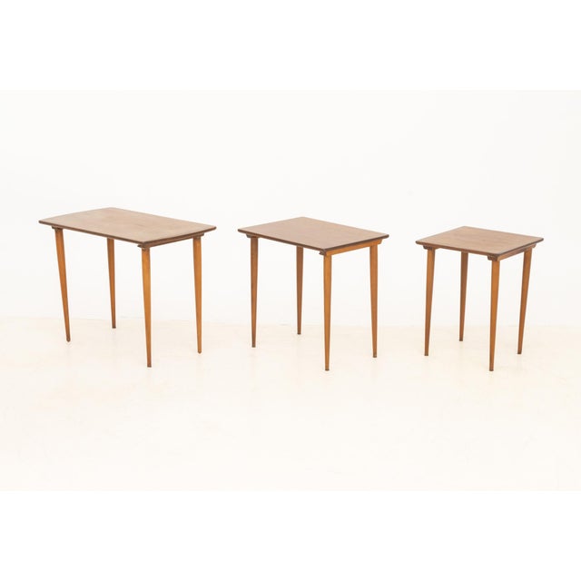 Modern Walnut Nesting Tables, 3 For Sale In New York - Image 6 of 9
