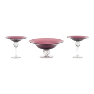 Amethyst Glass Tazzas, 3 For Sale