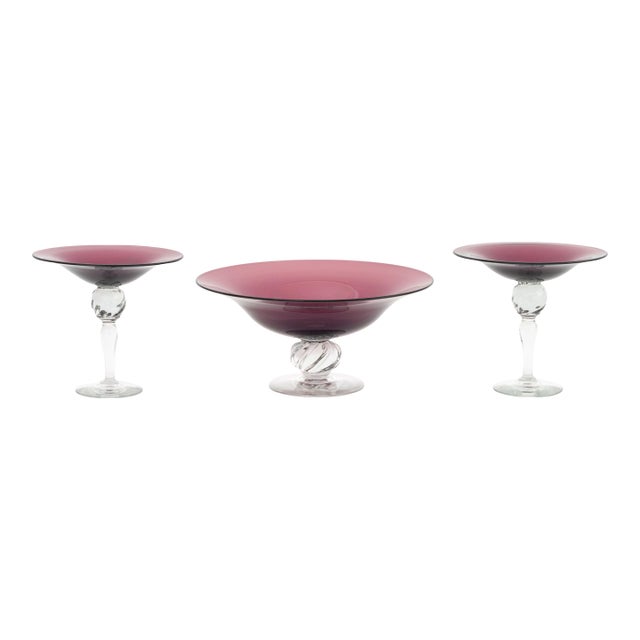 Amethyst Glass Tazzas, 3 For Sale
