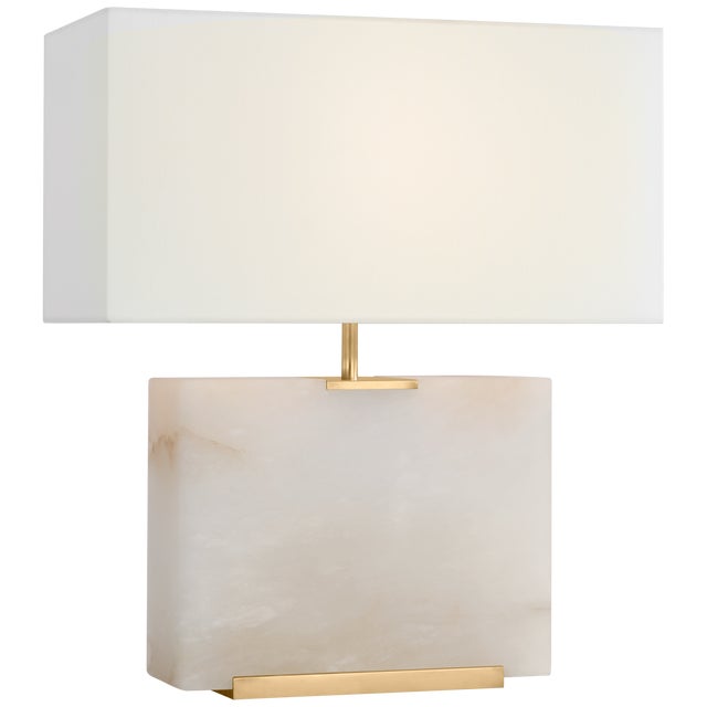 Modern Ian K. Fowler by Visual Comfort Signature Matero Medium Table Lamp in Alabaster with Linen Shade For Sale - Image 3 of 3