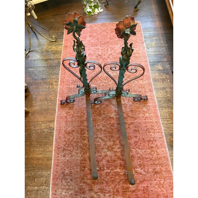 Tall Antique French Floral Tole Andirons For Sale - Image 17 of 17