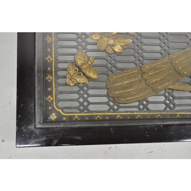 Vintage Chinese Relief Carved Ho Ho Bird Glass Top Display Oriental Coffee Table For Sale - Image 10 of 13