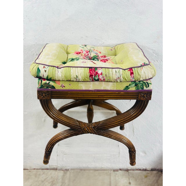 Traditional Vintage Floral Xbase Ottoman For Sale - Image 3 of 11