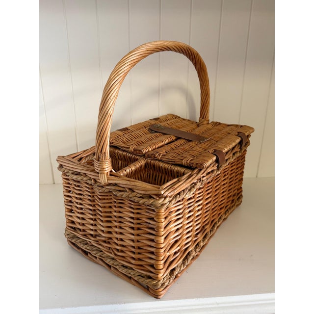 Vintage Wicker Picnic Basket and Wine Carrier For Sale - Image 10 of 13