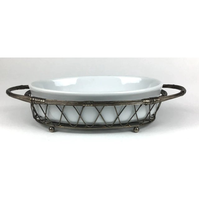 Art Nouveau Vintage 1960s Silver Wire and White Ceramic Casserole Set For Sale - Image 3 of 12