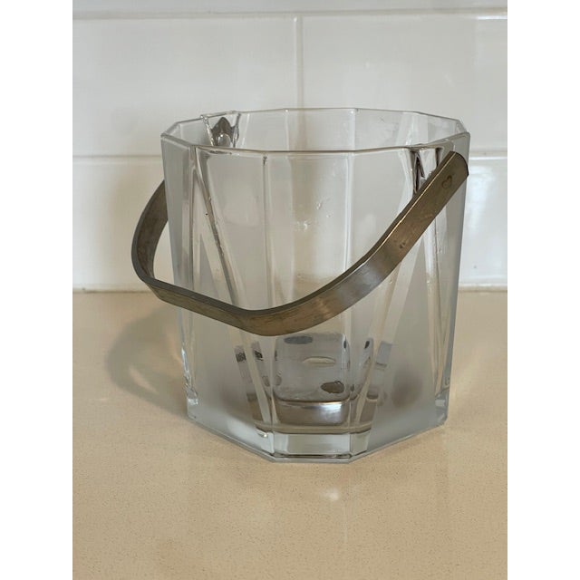 Small Vintage Glass & Stainless Ice Bucket For Sale - Image 9 of 10