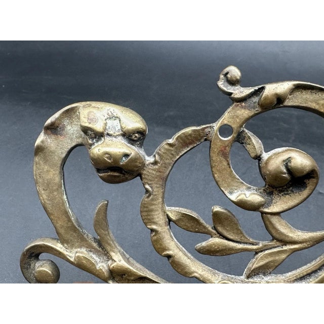 Antique Double Inkwell Ornate Brass Figural Lion Head Beast Mythical Scroll For Sale - Image 12 of 16