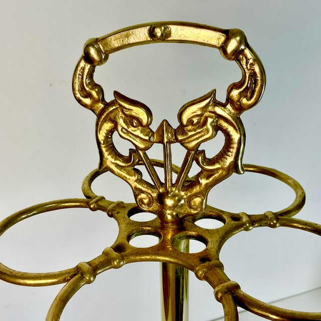 Metal 1950s Vintage English Chippendale Hollywood Regency Brass Trompe L’Oeil Umbrella Stand For Sale - Image 7 of 13