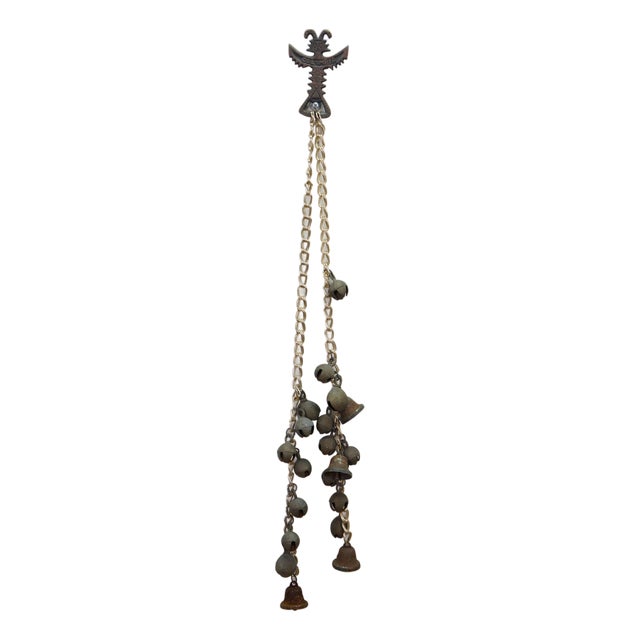 Vintage Folk Art Columbian Totem String of Bells Garland Wind Chime 29" For Sale