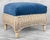 Boho Chic Vintage 70s Coastal Natural Wicker Blue Suede Footstool Ottoman For Sale - Image 3 of 10