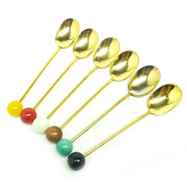 Vintage Pop-Art Mocca Spoons in Brass, 1920s, Set of 6 For Sale - Image 6 of 6