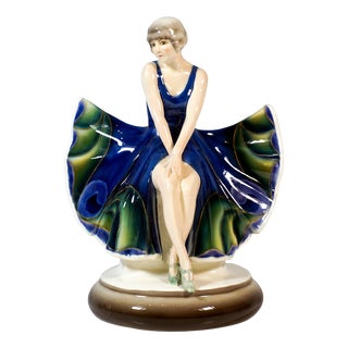 Sitting Dancer in Butterfly Dress attributed to Josef Lorenzl for Goldscheider Vienna, 1926 For Sale