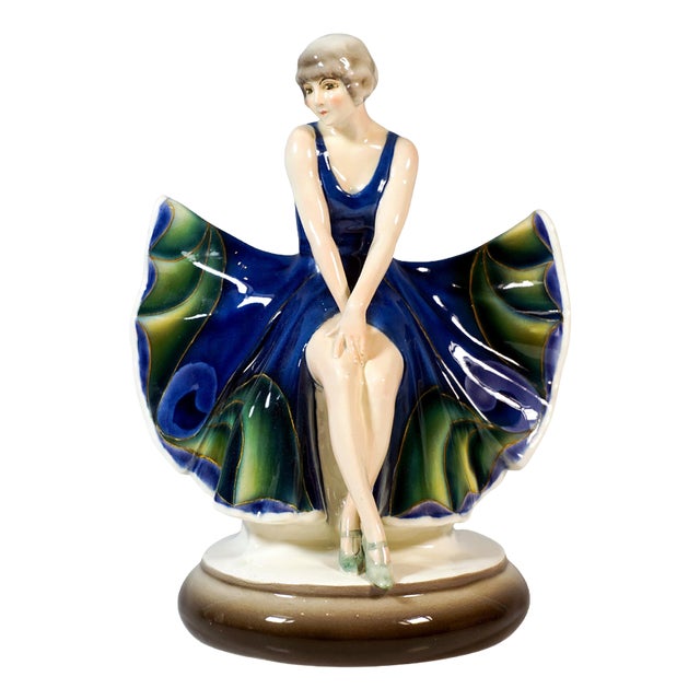 Sitting Dancer in Butterfly Dress attributed to Josef Lorenzl for Goldscheider Vienna, 1926 For Sale