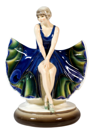 Sitting Dancer in Butterfly Dress attributed to Josef Lorenzl for Goldscheider Vienna, 1926