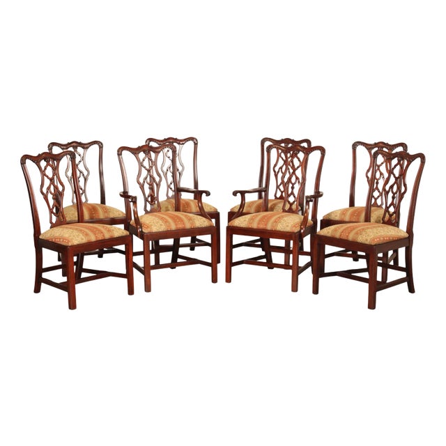 Henkel Harris Chippendale Style Set of Eight Mahogany Dining Chairs For Sale