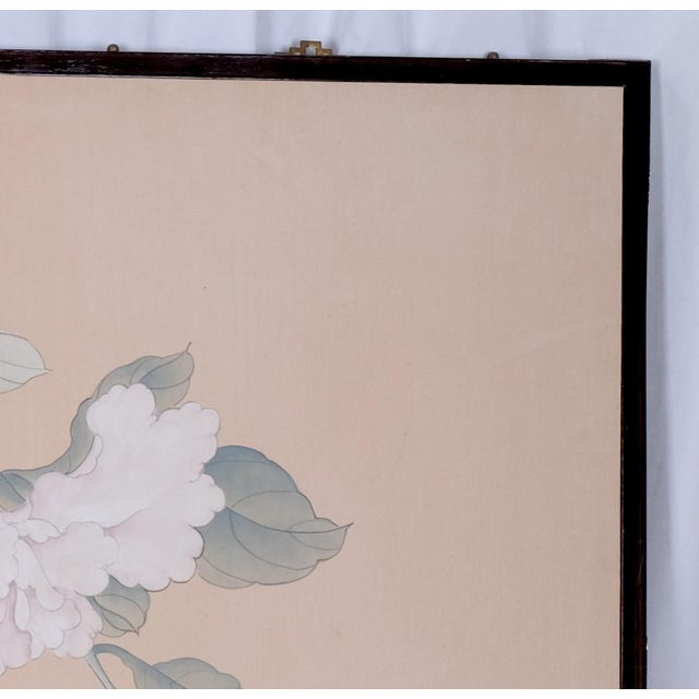 Mid to Late 20th Century Excellent Front and Very Good Back Panels Hong Kong Made Byobu "Soft White Branch with Flowers"...
