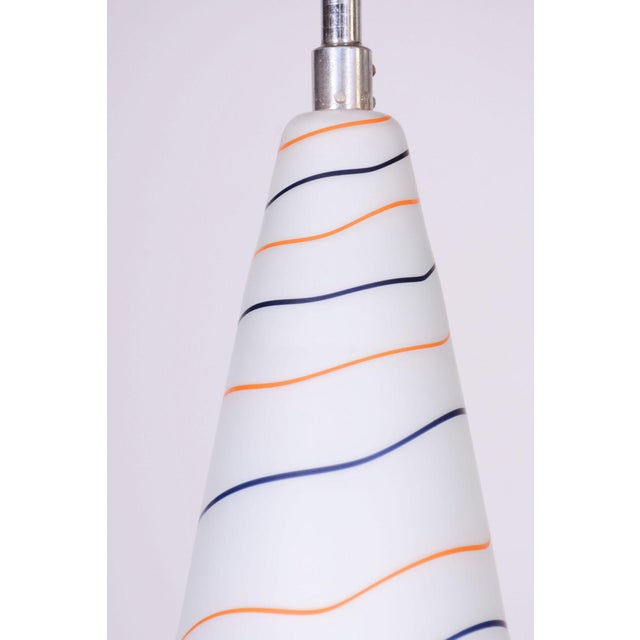 Metal Mid-Century Chandelier in Chromed Steel and Milk Glass, Czech, 1960s For Sale - Image 7 of 12