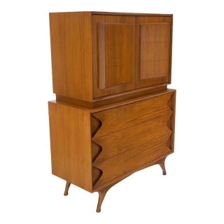 Sculptural Walnut 6 Drawers 2 Doors Compartment Gentlemen's Chest Dresser For Sale