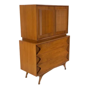 Sculptural Walnut 6 Drawers 2 Doors Compartment Gentlemen's Chest Dresser