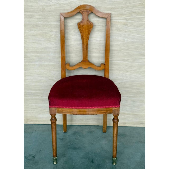 Early 20th Century Late Victorian Oak Ladderback Dining Side Chair with Red Velvet Seat For Sale - Image 16 of 18