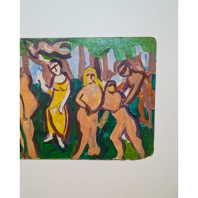 Modern Vintage Expressionist Modernist Nudes Figure Bathers Landscape Painting Board For Sale - Image 3 of 4