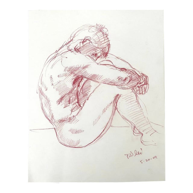 Richard Taddei Male Nude Drawing on Paper. Signed and Dated. For Sale
