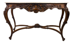 Antique Italian Marble Topped Hand Carved Walnut Console