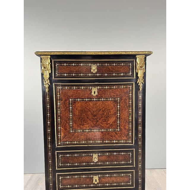 Antique 19th Century Napoleon III Secretary in Marquetry and Gilt Bronze For Sale - Image 10 of 13