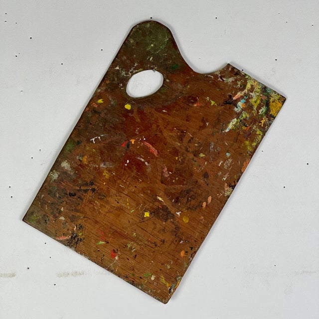 Abstract Vintage Artist's Large Rectangular Painting Palette With Remnant Oil Paint For Sale - Image 3 of 9