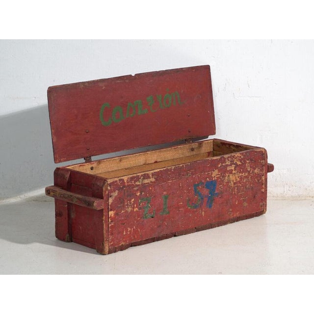 Antique Rustic Red-Painted Trunk, Central Europe, 1880 For Sale - Image 5 of 11