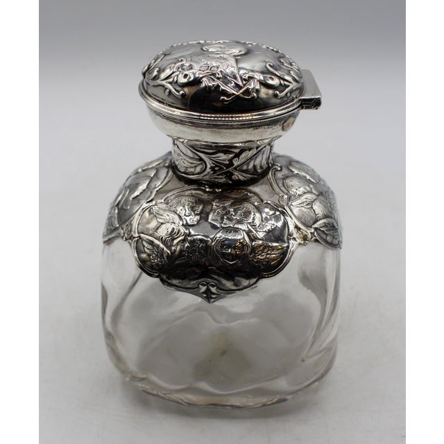 William Comyns & Sons 1898 English Sterling Silver and Blown Glass Scent Bottle For Sale - Image 4 of 8