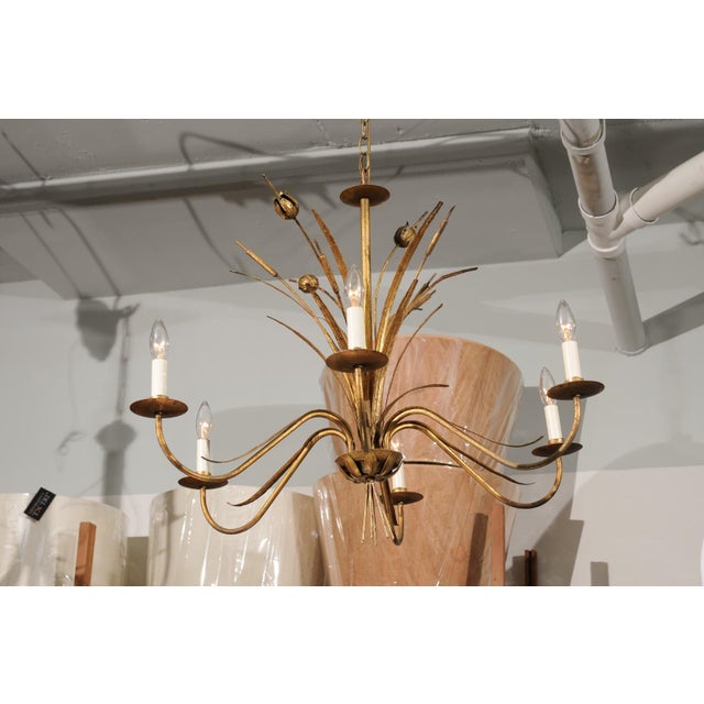 Vintage 6-Light Italian Bulrush Toleware Chandelier For Sale - Image 10 of 12