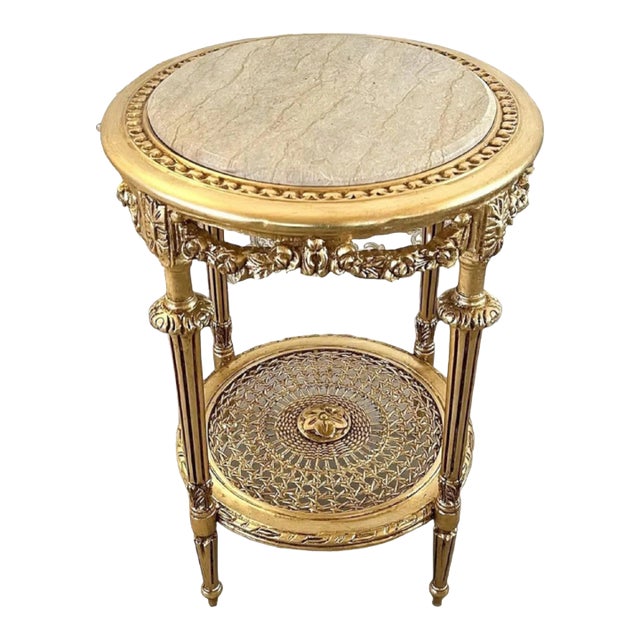 Italian Rococo Style Marble Topped Gold Side Table For Sale