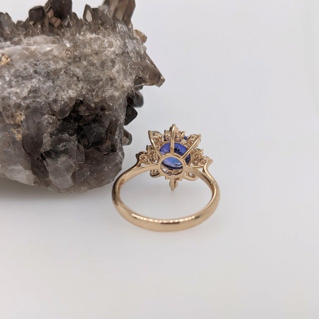 2.3Ct Snowflake Tanzanite Ring With Earth Mined Diamonds: Solid 14k Gold, 8.5mm, Size 6.75 For Sale - Image 10 of 10