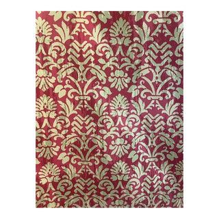 Dead Stock Walter Fabric - Red and Tan, Fortuny Style, Scrolled Pattern, 4 3/4 Yard Remnant For Sale