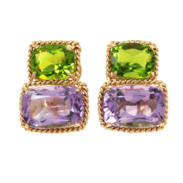 Metal Christina Addison Elegant Green Amethyst and Iolite Ring With Gold Rope Twist Border For Sale - Image 7 of 12