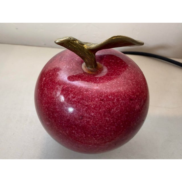 Stone 1960s Solid Red Marble Alabaster Apple Paperweight Decor With Brass Stem For Sale - Image 7 of 12