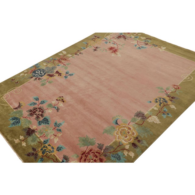 Rug & Kilim 2010s Rug & Kilim’s Chinese Style Art Deco Rug in Pink & Green With Colorful Florals For Sale - Image 4 of 7