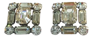 White Gold Tone Faux Baguette Diamond Earrings