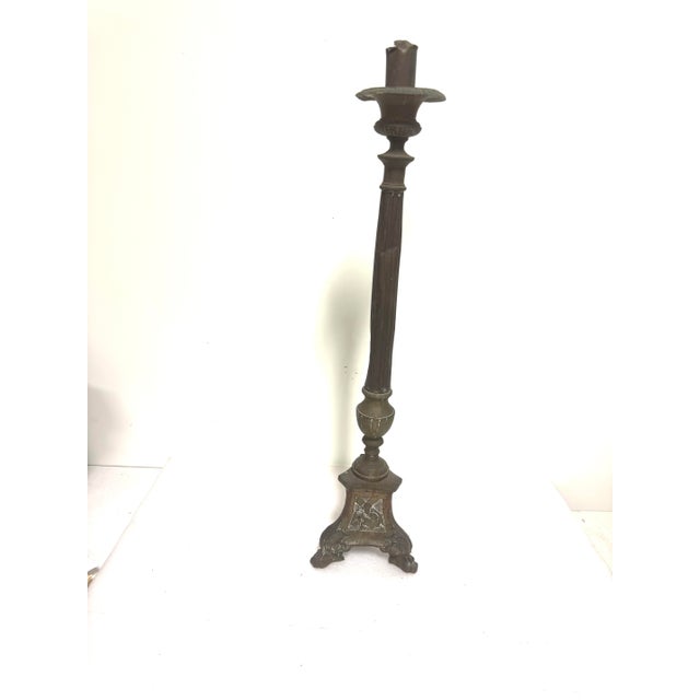 Early 20th Century Antique Tall Gothic-Style / Religious Altar Candlestick For Sale - Image 5 of 12