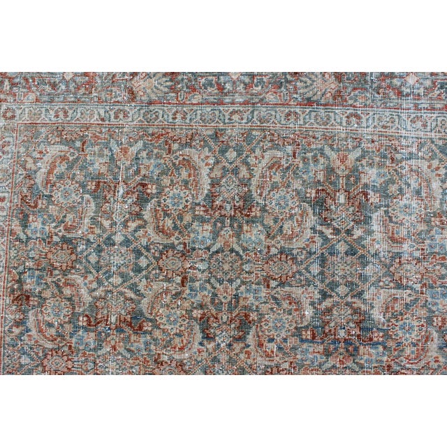 Antique Persian Mahal Rug With All-Over Flower Design in Blue, Red and Ivory 4'3 X 6'4 For Sale In Atlanta - Image 6 of 12