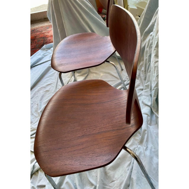 Fritz Hansen Denmark 1974 Plywood Hammer Stackable Chairs Set of 2 Refinished For Sale - Image 9 of 16