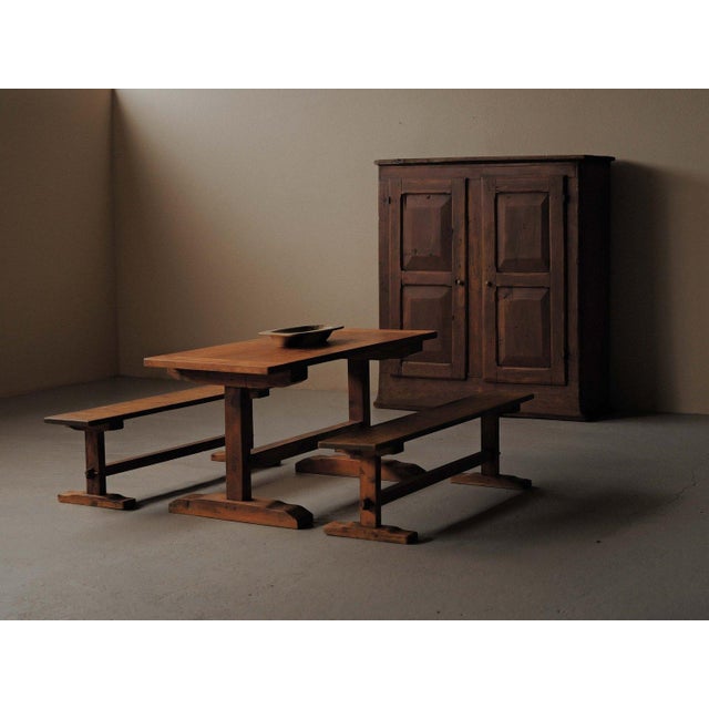 Pine Dining Table and Benches, France, 1970, Set of 3 For Sale - Image 4 of 18