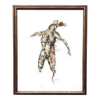 1960s Figurative Abstract Male Nude Pen and Ink Drawing, Framed For Sale