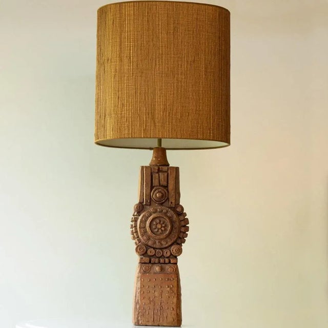 Terracotta Ceramic Floor Table Lamp by R. Rooke with Lampshade attributed to R. Houben, 1960s For Sale - Image 6 of 12