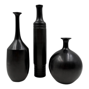 Mid-Century Set of 3 Black Bucchero Ceramic Vases, Sebastiani Gubbio Italy 1960s