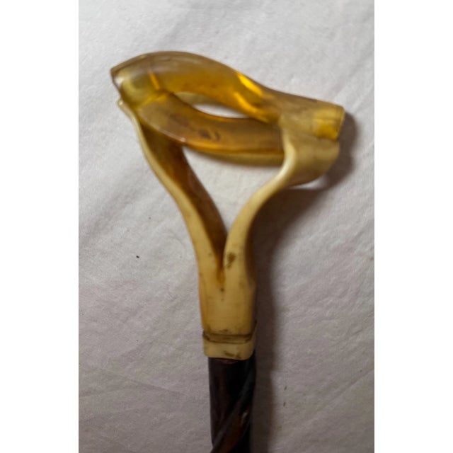 Antique Handmade Carved Buffalo Horn Wood Folk Art Cane Walking Stick For Sale - Image 12 of 12
