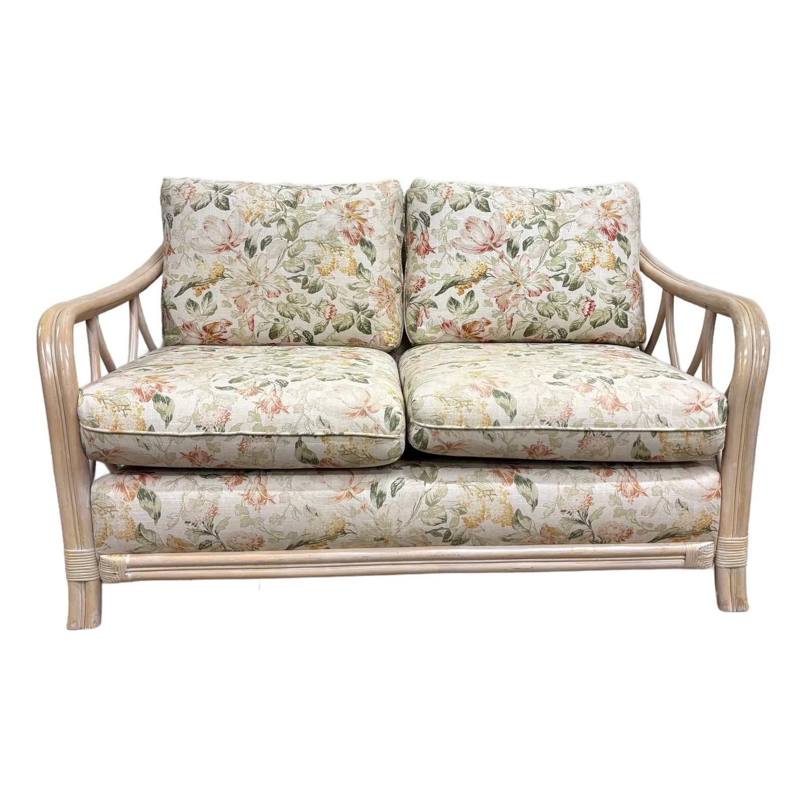 Vintage MCM Ficks Reed Style Organic Coastal Boho Style Rattan Loveseat ...